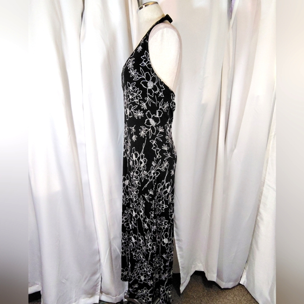 Cold Water Creek Vintage Halter Sheath Dress, White Floral; Blck/Silver, Long 10 - Picture 4 of 10